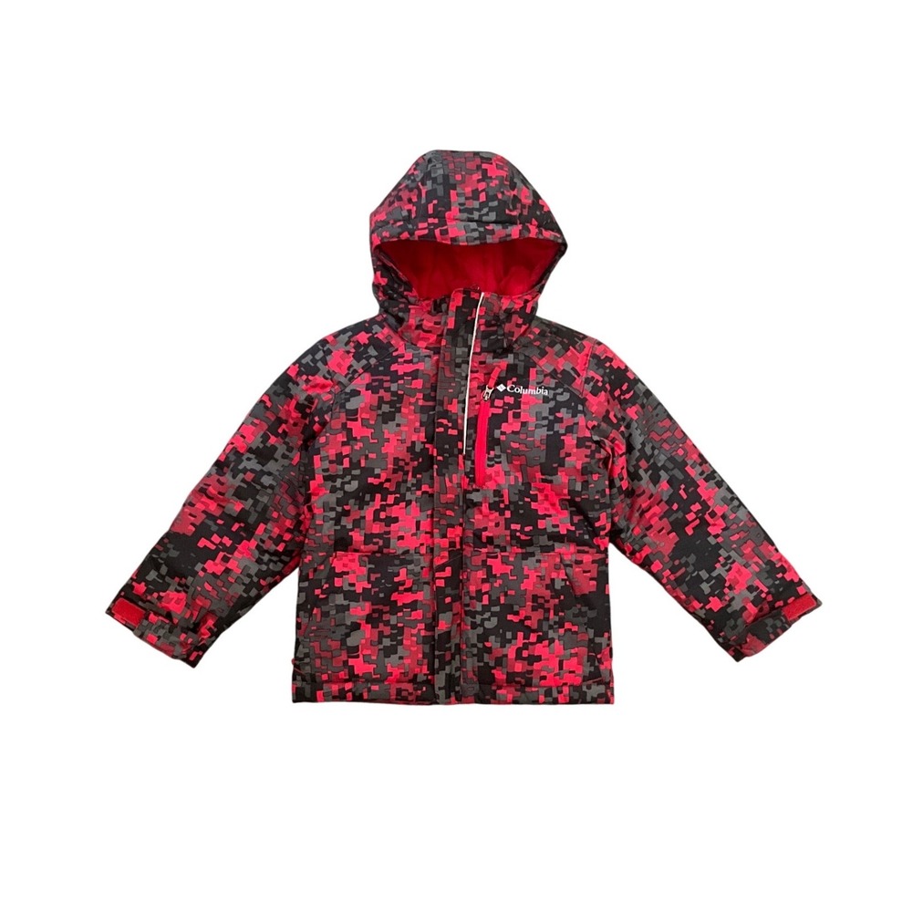 Columbia Kids Winter Coat XXS (4/5) Red Camo Hooded Insulated Full Zip Jacket